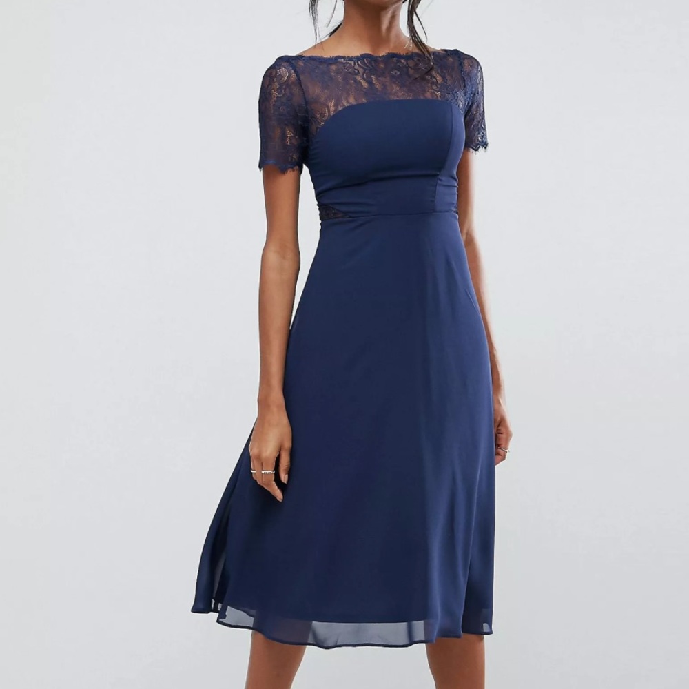 ASOS Lace Insert Paneled Midi size 8 navy blue